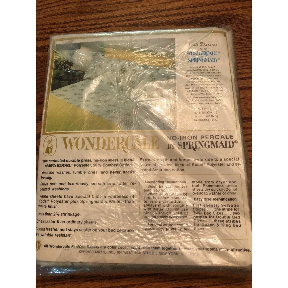 Springmaid Flat Sheet Twin White Blue NIB VTG Wondercale Daisy Floral Percale